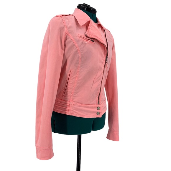Zara TRF Premium Wash Salmon Pink Moto-Style Lightweight Denim Jacket, Small - Picture 12 of 16